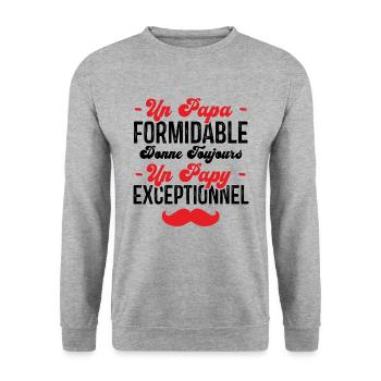Papa Formidable donne toujours Papy Exceptionnel - Sweat-shirt Unisexe - gris chiné - Devant - Alina (178cm) & Michal (187cm)