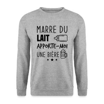 Marre du lait apporte moi une bière - Sweat-shirt Unisexe - gris chiné - Devant - Alina (178cm) & Michal (187cm)