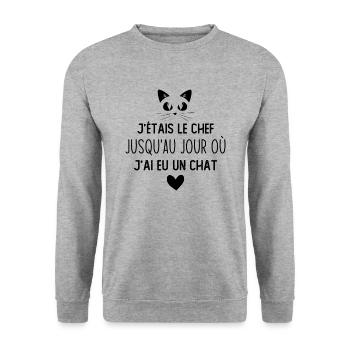 J'étais le chef jusqu'au jour où j'ai eu un chat - Sweat-shirt Unisexe - gris chiné - Devant - Alina (178cm) & Michal (187cm)