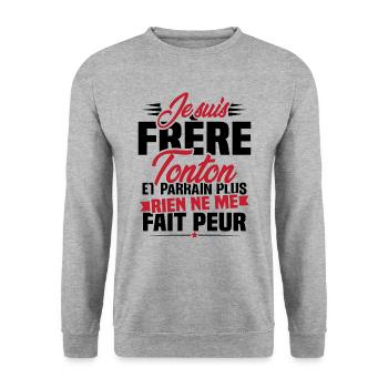 Je suis frere tonton et Parrain - Sweat-shirt Unisexe - gris chiné - Devant - Alina (178cm) & Michal (187cm)