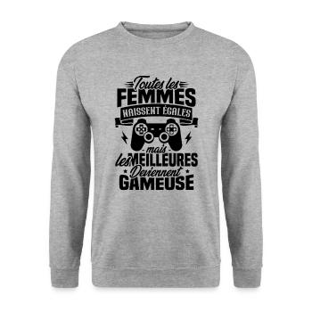 Les meilleures femmes deviennent gameuse - Sweat-shirt Unisexe - gris chiné - Devant - Alina (178cm) & Michal (187cm)