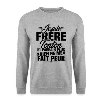 Je suis frere tonton et Parrain - Sweat-shirt Unisexe - gris chiné - Devant - Alina (178cm) & Michal (187cm)