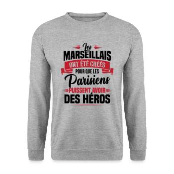 Les marseillais ont été créés pour les parisiens - Sweat-shirt Unisexe - gris chiné - Devant - Alina (178cm) & Michal (187cm)
