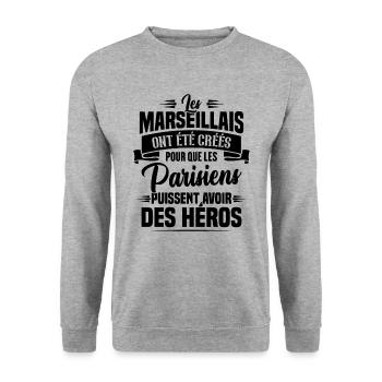 Les marseillais ont été créés pour les parisiens - Sweat-shirt Unisexe - gris chiné - Devant - Alina (178cm) & Michal (187cm)
