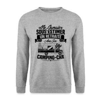Un retraité avec son camping-car - humour cadeau - Sweat-shirt Unisexe - gris chiné - Devant - Alina (178cm) & Michal (187cm)