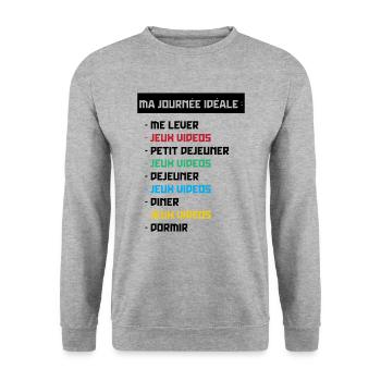 T shirt geek ma journée idéale - Sweat-shirt Unisexe - gris chiné - Devant - Alina (178cm) & Michal (187cm)