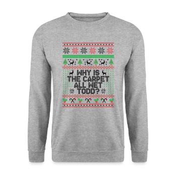 Warum ist der Teppich ganz nass Todd? - Unisex Pullover - Weißgrau meliert - Vorne - Alina (178cm) & Michal (187cm)