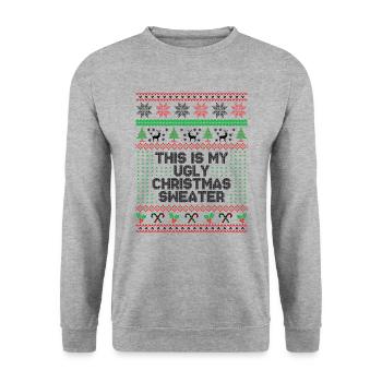 Este es mi feo suéter navideño - Sudadera unisex - jaspeado blanco gris - delante - Alina (178cm) & Michal (187cm)