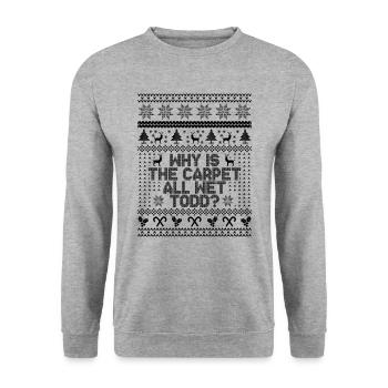 Warum ist der Teppich ganz nass Todd? - Unisex Pullover - Weißgrau meliert - Vorne - Alina (178cm) & Michal (187cm)