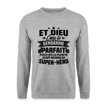 Et dieu créa le gendarme parfait - Cadeau humour - Sweat-shirt Unisexe - gris chiné - Devant - Alina (178cm) & Michal (187cm)