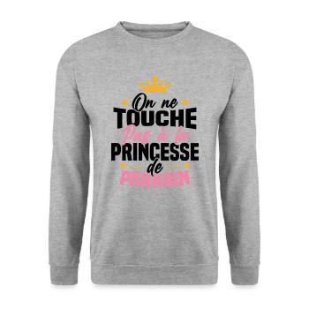 On ne touche pas à la princesse de parrain - Sweat-shirt Unisexe - gris chiné - Devant - Alina (178cm) & Michal (187cm)