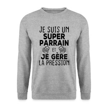 Je suis un super parrain, Humour cadeau parrain - Sweat-shirt Unisexe - gris chiné - Devant - Alina (178cm) & Michal (187cm)