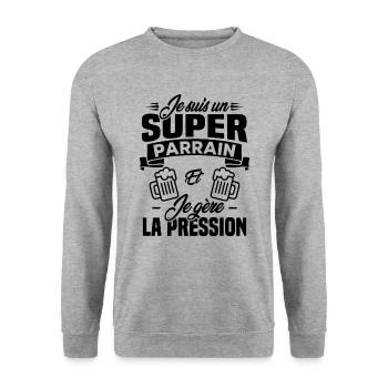 Je suis un super parrain, Humour cadeau parrain - Sweat-shirt Unisexe - gris chiné - Devant - Alina (178cm) & Michal (187cm)