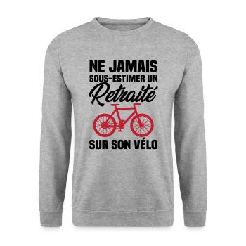 Ne jamais sous estimer un retraité sur son vélo - Sweat-shirt Unisexe - gris chiné - Devant - Alina (178cm) & Michal (187cm)
