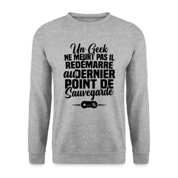 Un geek ne meurt pas il redémarre au dernier point - Sweat-shirt Unisexe - gris chiné - Devant - Alina (178cm) & Michal (187cm)