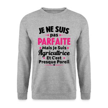 Pas parfaite mais je suis Agricultrice - Sweat-shirt Unisexe - gris chiné - Devant - Alina (178cm) & Michal (187cm)