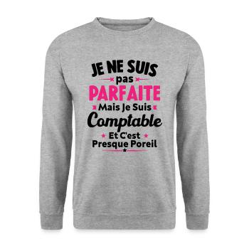 Pas parfaite mais je suis Comptable - Sweat-shirt Unisexe - gris chiné - Devant - Alina (178cm) & Michal (187cm)