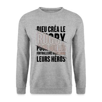 Dieu créa le rugby humour sport - Sweat-shirt Unisexe - gris chiné - Devant - Alina (178cm) & Michal (187cm)