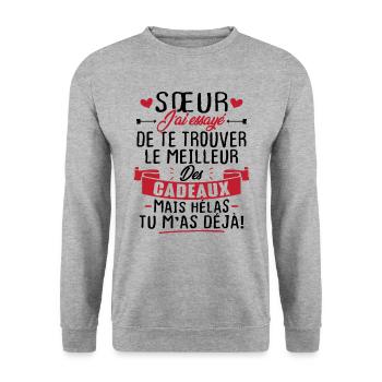 Sœur j'a Essayé De Te Trouver Le Meilleur Cadeau - Sweat-shirt Unisexe - gris chiné - Devant - Alina (178cm) & Michal (187cm)