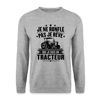Je ne ronfle pas je rêve que je suis un tracteur - Sweat-shirt Unisexe - gris chiné - Devant - Alina (178cm) & Michal (187cm)