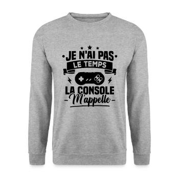 La console m'appelle - cadeau humour geek - Sweat-shirt Unisexe - gris chiné - Devant - Alina (178cm) & Michal (187cm)