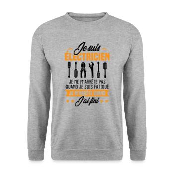 Je suis électricien m'arrête pas quand fatigué - Sweat-shirt Unisexe - gris chiné - Devant - Alina (178cm) & Michal (187cm)