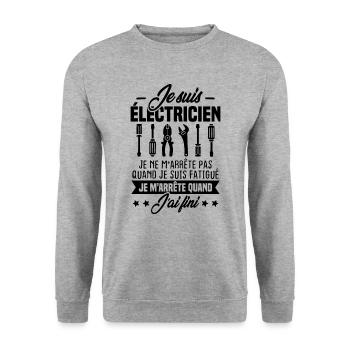 Je suis électricien m'arrête pas quand fatigué - Sweat-shirt Unisexe - gris chiné - Devant - Alina (178cm) & Michal (187cm)