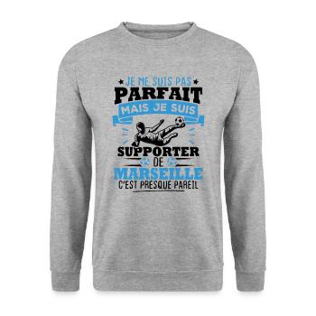 Pas parfait mais je suis supporter de marseille - Sweat-shirt Unisexe - gris chiné - Devant - Alina (178cm) & Michal (187cm)