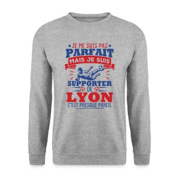 Pas parfait mais je suis supporter de Lyon - Sweat-shirt Unisexe - gris chiné - Devant - Alina (178cm) & Michal (187cm)