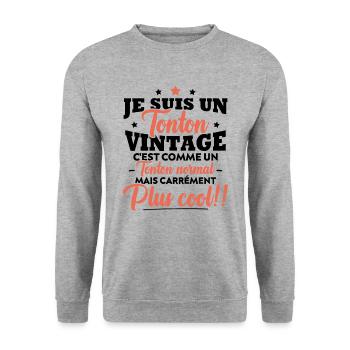 Je suis tonton vintage c'est comme tonton normal - Sweat-shirt Unisexe - gris chiné - Devant - Alina (178cm) & Michal (187cm)