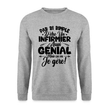 Pas facile d'être une infirmière aussi géniale - Sweat-shirt Unisexe - gris chiné - Devant - Alina (178cm) & Michal (187cm)