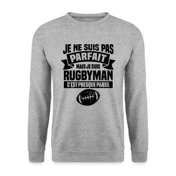 Pas parfait mais je suis rugbyman - Sweat-shirt Unisexe - gris chiné - Devant - Alina (178cm) & Michal (187cm)