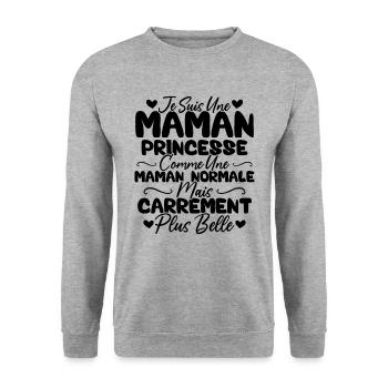 Je Suis Une Maman Princesse Carrément Plus Belle - Sweat-shirt Unisexe - gris chiné - Devant - Alina (178cm) & Michal (187cm)