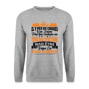 J'aime un Tracteur et Papa / Humour cadeau papa - Sweat-shirt Unisexe - gris chiné - Devant - Alina (178cm) & Michal (187cm)