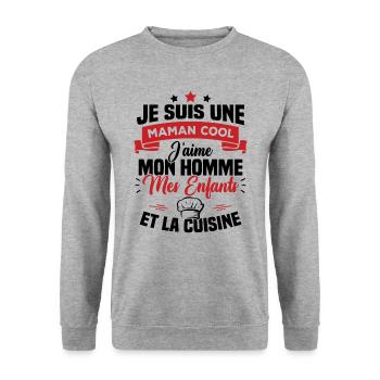 Une maman cool j'aime mon homme et la cuisine - Sweat-shirt Unisexe - gris chiné - Devant - Alina (178cm) & Michal (187cm)