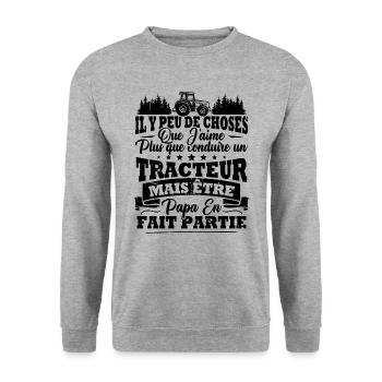 J'aime un Tracteur et Papa / Humour cadeau papa - Sweat-shirt Unisexe - gris chiné - Devant - Alina (178cm) & Michal (187cm)