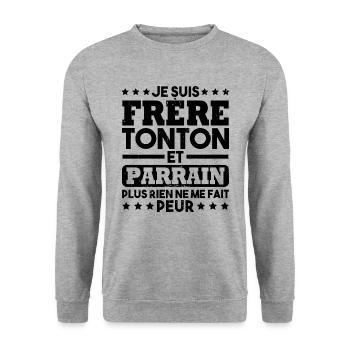 Frère tonton et Parrain - Sweat-shirt Unisexe - gris chiné - Devant - Alina (178cm) & Michal (187cm)