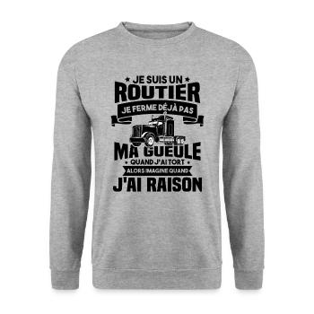 Je suis un routier, Humour routier - Sweat-shirt Unisexe - gris chiné - Devant - Alina (178cm) & Michal (187cm)