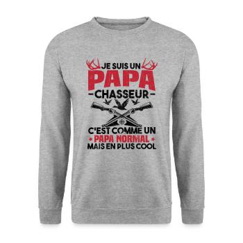 Un papa chasseur c'est comme un papa normal - Sweat-shirt Unisexe - gris chiné - Devant - Alina (178cm) & Michal (187cm)