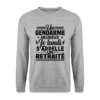 Un gendarme heureux le lundi s appelle un retraité - Sweat-shirt Unisexe - gris chiné - Devant - Alina (178cm) & Michal (187cm)