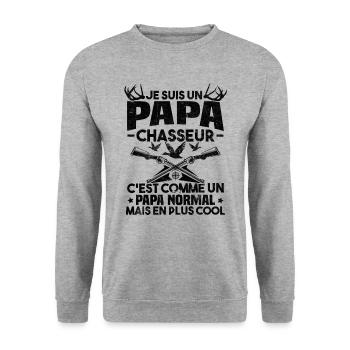 Un papa chasseur c'est comme un papa normal - Sweat-shirt Unisexe - gris chiné - Devant - Alina (178cm) & Michal (187cm)