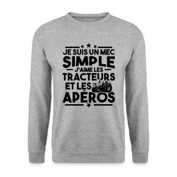 Un mec simple j aime les tracteurs et les apéros - Sweat-shirt Unisexe - gris chiné - Devant - Alina (178cm) & Michal (187cm)
