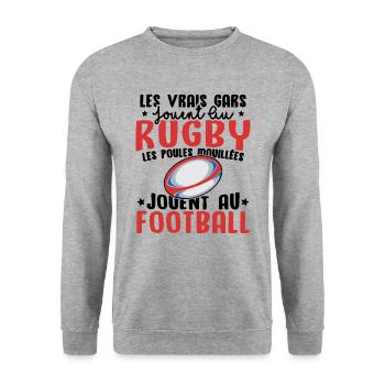 Les vrais gars jouent au rugby humour rugbyman - Sweat-shirt Unisexe - gris chiné - Devant - Alina (178cm) & Michal (187cm)