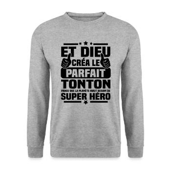 et dieu créa le tonton parfait - cadeau humour - Sweat-shirt Unisexe - gris chiné - Devant - Alina (178cm) & Michal (187cm)