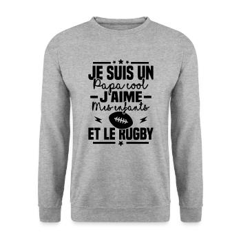 Papa cool j aime mes enfants et le rugby - Sweat-shirt Unisexe - gris chiné - Devant - Alina (178cm) & Michal (187cm)