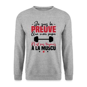 Preuve que mon papa muscu, Papa musclé - Sweat-shirt Unisexe - gris chiné - Devant - Alina (178cm) & Michal (187cm)