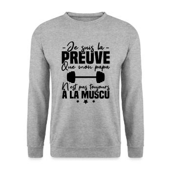 Preuve que mon papa muscu, Papa musclé - Sweat-shirt Unisexe - gris chiné - Devant - Alina (178cm) & Michal (187cm)