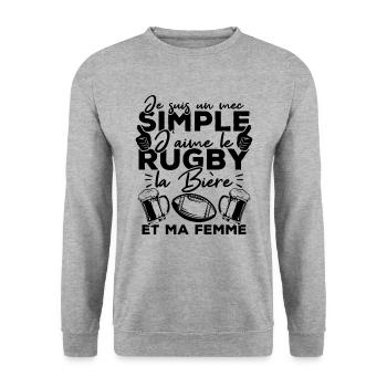Mec simple j aime le rugby la bière et ma femme - Sweat-shirt Unisexe - gris chiné - Devant - Alina (178cm) & Michal (187cm)