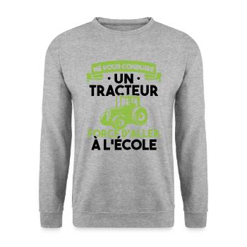 Né pour conduire un tracteur forcé daller à lécole - Sweat-shirt Unisexe - gris chiné - Devant - Alina (178cm) & Michal (187cm)