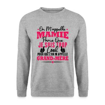 Je suis mamie trop cool, Cadeau pour cool mamie - Sweat-shirt Unisexe - gris chiné - Devant - Alina (178cm) & Michal (187cm)